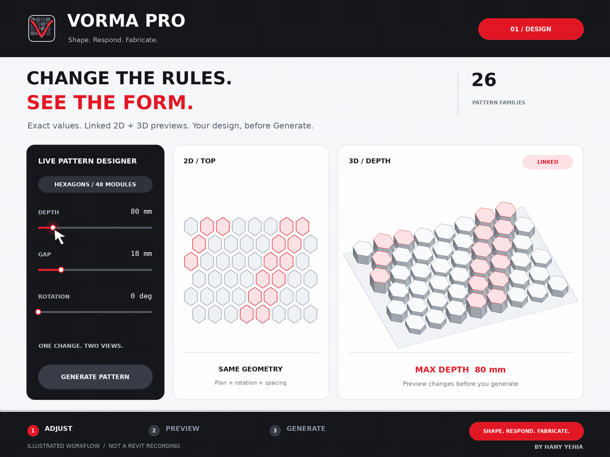VORMA PRO live pattern designer changing a Revit pattern in real time